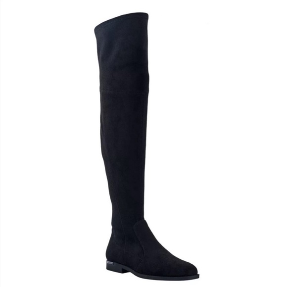NEW Marc Fisher Jet 2 Over the Knee Black Faux Suede Boots 8.5 Medium Wide Calf - Picture 1 of 16